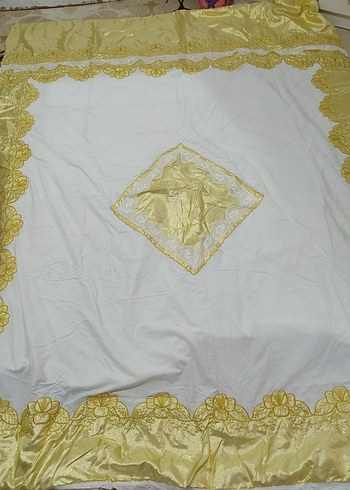 Saten Parlak Beyaz Nakışlı Yatak Örtüsü yorgan yüzü - Görsel 14