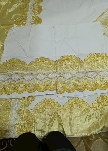 Saten Parlak Beyaz Nakışlı Yatak Örtüsü yorgan yüzü - Görsel 10