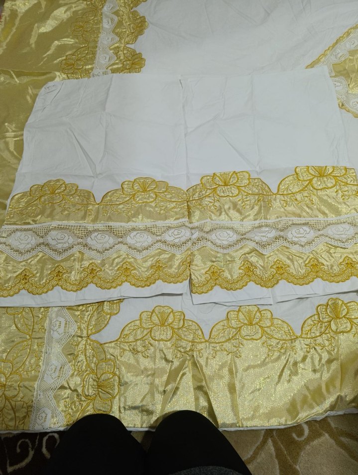 Saten Parlak Beyaz Nakışlı Yatak Örtüsü yorgan yüzü - Görsel 5