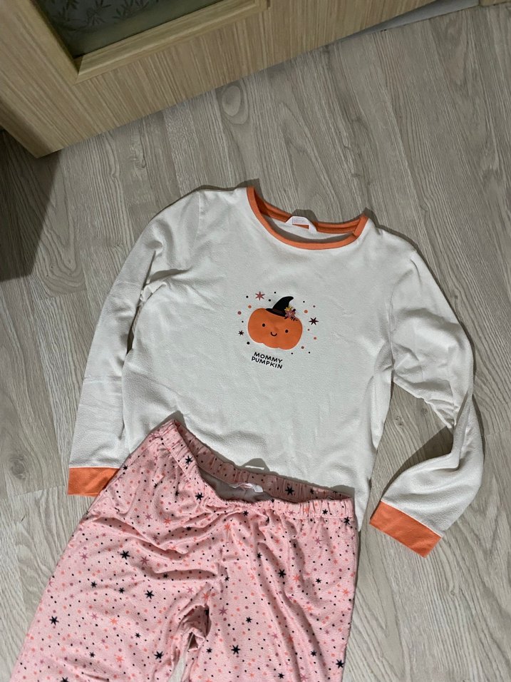 Kızlar için Uzun Kollu Pembe Baskılı Pijama Takımı - Görsel 3