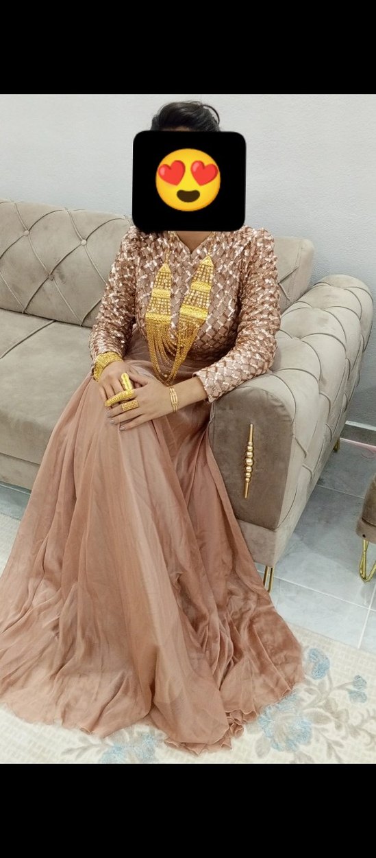 Bej Desenli Uzun Kollu Kadın Abiye Elbise - Görsel 4