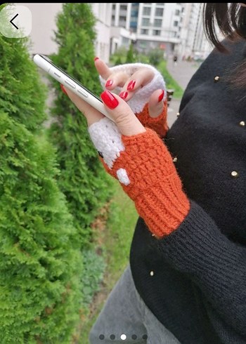 Renkli Örgü Kadın Eldivenleri - Tilki Desenli - Görsel 4