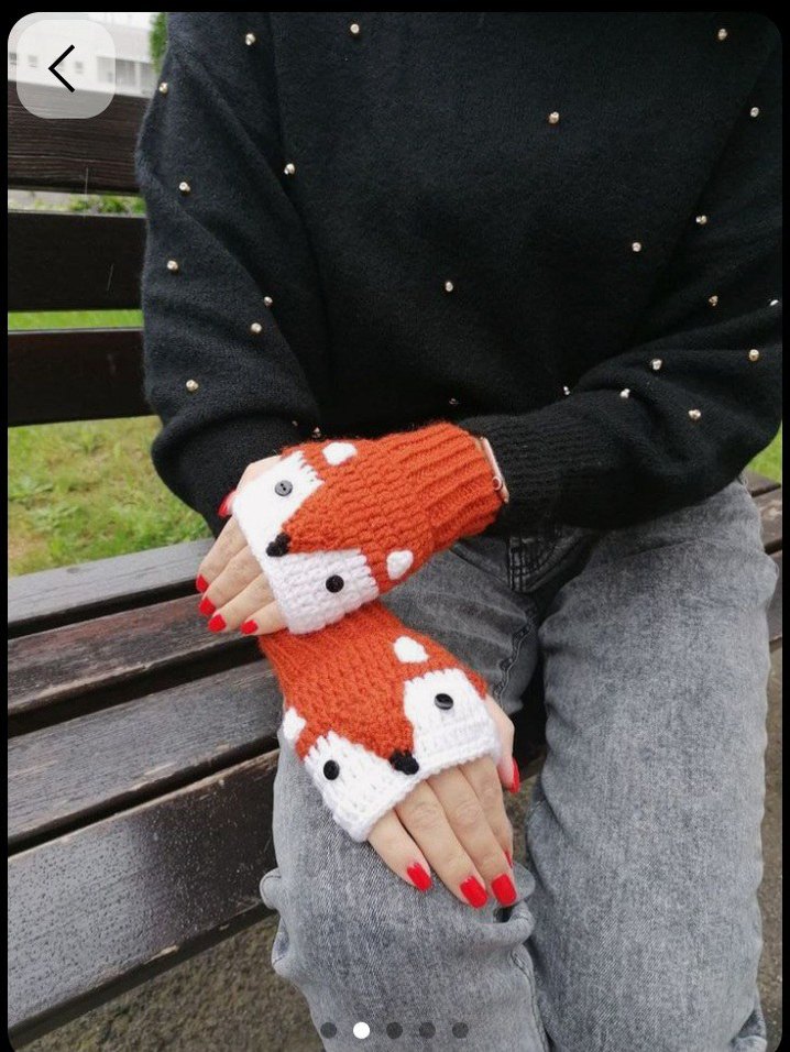 Renkli Örgü Kadın Eldivenleri - Tilki Desenli - Görsel 3