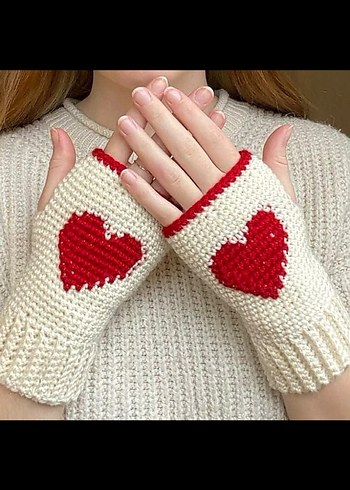 Mavi Çiçekli Örgü Kadın Eldiveni - Görsel 6