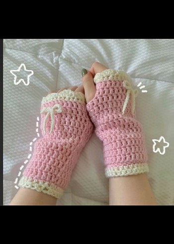 Mavi Çiçekli Örgü Kadın Eldiveni - Görsel 5