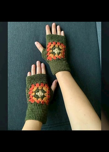 Mavi Çiçekli Örgü Kadın Eldiveni - Görsel 2