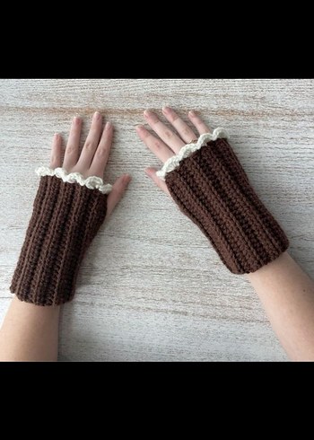 Mavi Çiçekli Örgü Kadın Eldiveni - Görsel 4