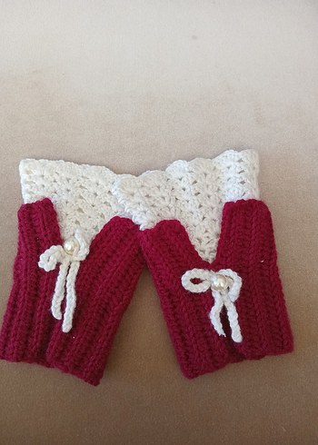 Bordo Dantel Detaylı Örgü Kadın Eldiveni - Görsel 4