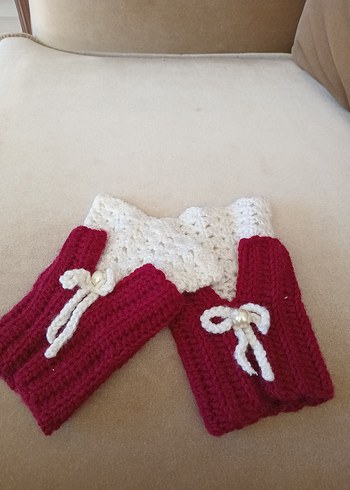 Bordo Dantel Detaylı Örgü Kadın Eldiveni - Görsel 5