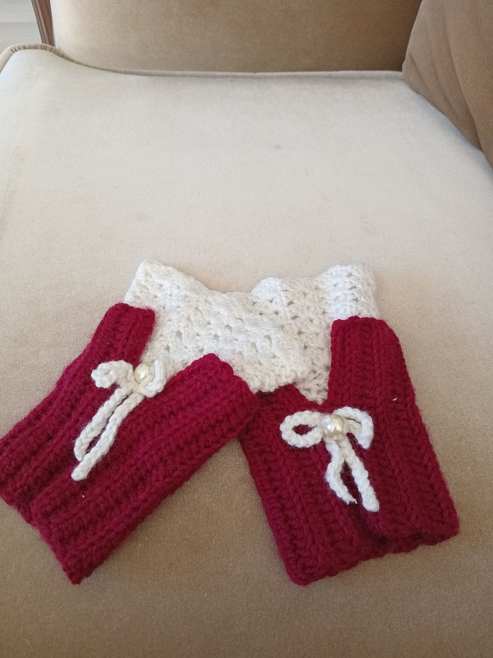 Bordo Dantel Detaylı Örgü Kadın Eldiveni - Görsel 5