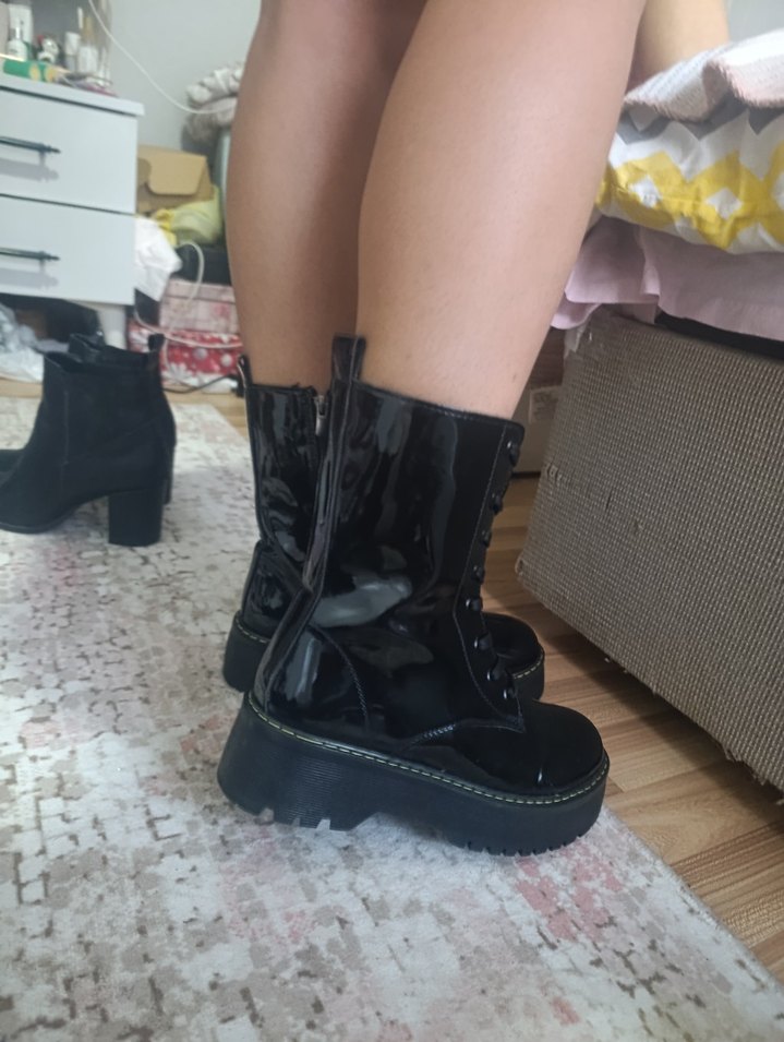 Yılan Desenli Siyah Platform Topuklu Goth - Görsel 2