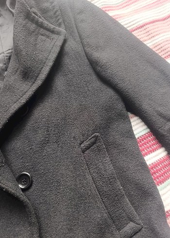 Gri Düğmeli Kadın Midi Kaban - Görsel 3