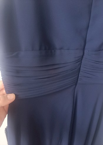 Parlak Lacivert Drapeli Uzun Abiye Elbise - Görsel 8