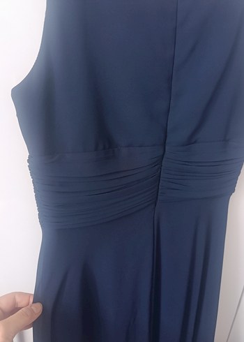 Parlak Lacivert Drapeli Uzun Abiye Elbise - Görsel 9