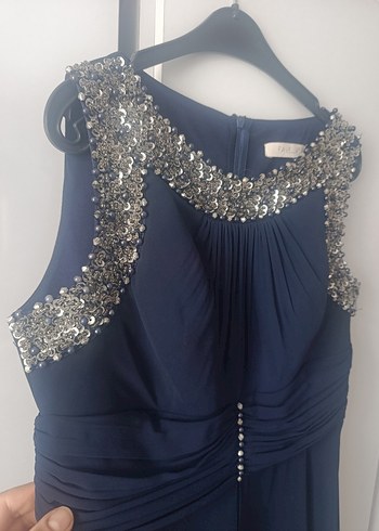 Parlak Lacivert Drapeli Uzun Abiye Elbise - Görsel 3