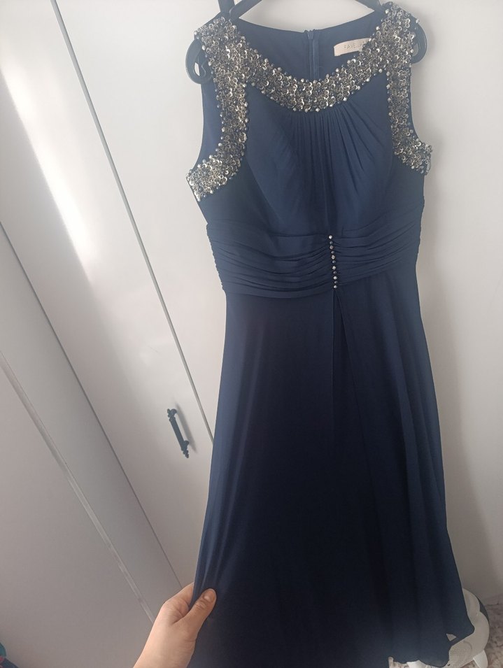 Parlak Lacivert Drapeli Uzun Abiye Elbise - Görsel 4