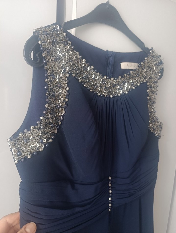 Parlak Lacivert Drapeli Uzun Abiye Elbise - Görsel 3