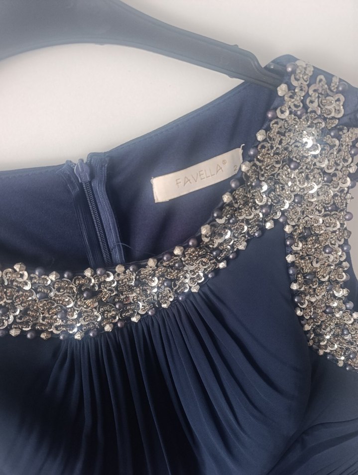 Parlak Lacivert Drapeli Uzun Abiye Elbise - Görsel 5