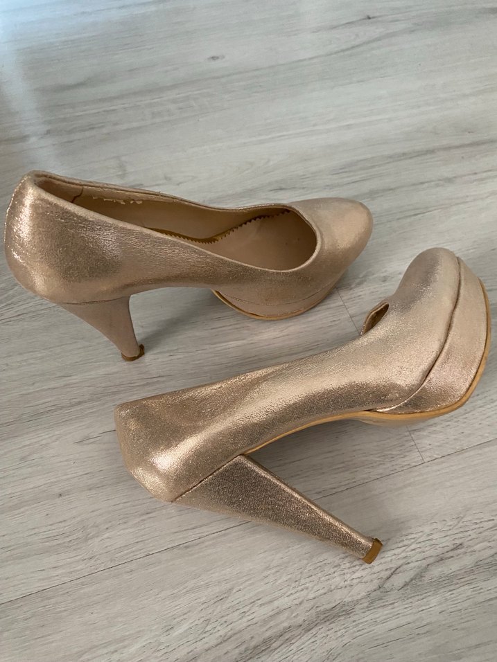 Altın Rengi Kadın Topuklu abiye ayakkabı - Görsel 3
