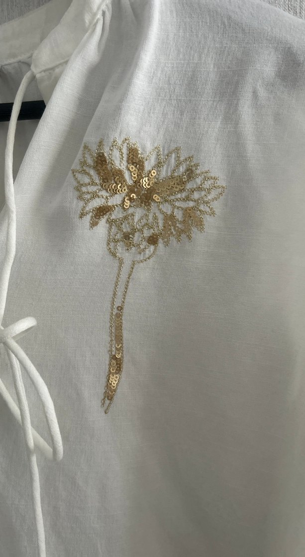 Nakışlı Beyaz Keten Bohem Uzun Kollu Gömlek - Görsel 3