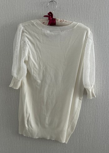 Kadın Beyaz Kısa Kollu Pamuklu Triko - Görsel 4