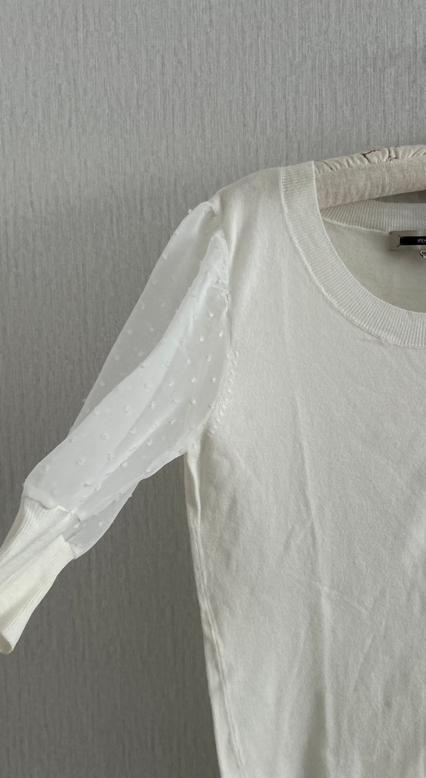 Kadın Beyaz Kısa Kollu Pamuklu Triko - Görsel 2