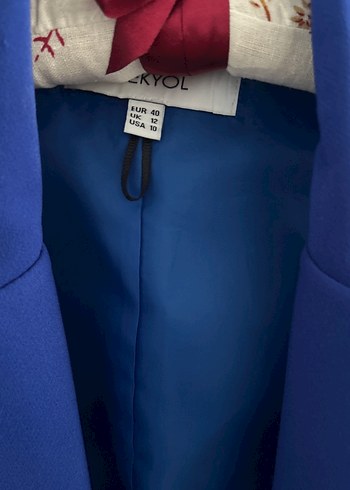 Düğmeli Kolsuz Mavi Midi Blazer - Görsel 2