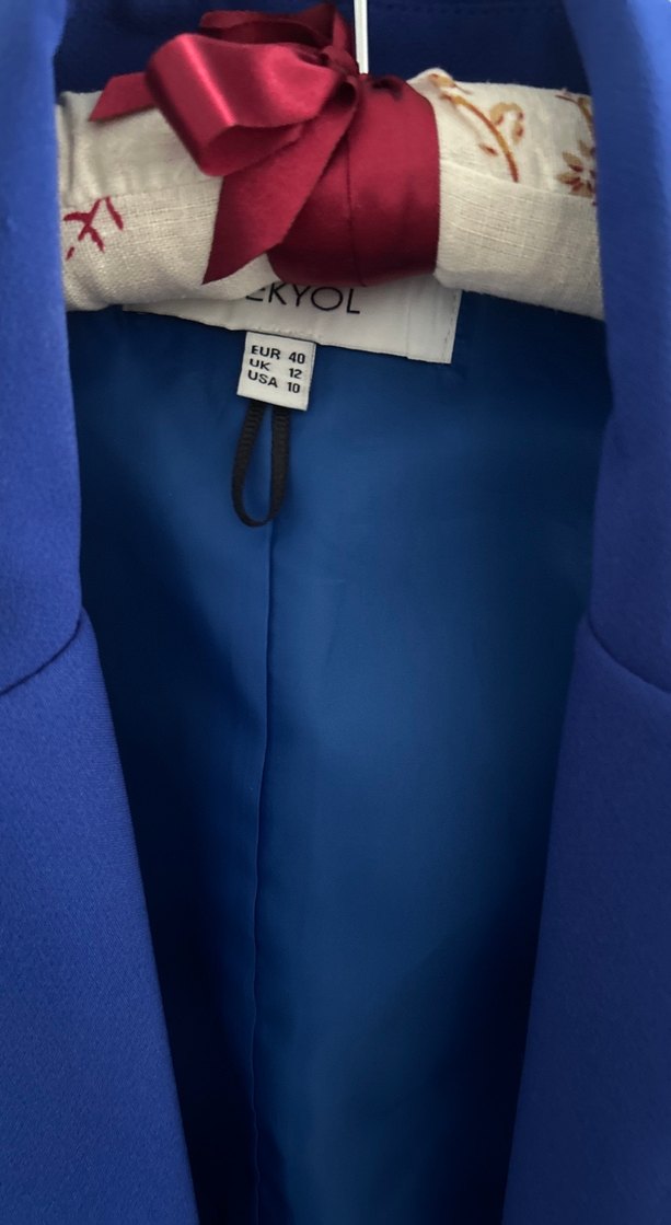 Düğmeli Kolsuz Mavi Midi Blazer - Görsel 2