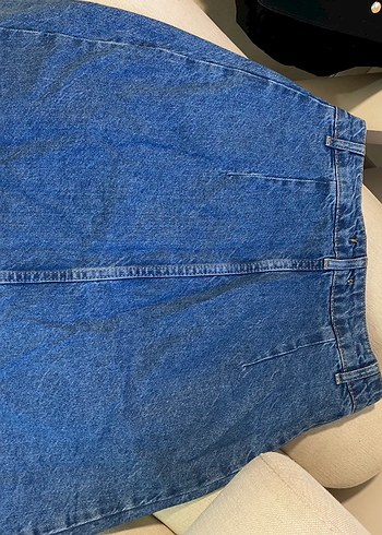 Düğmeli Mavi Denim Midi Etek - Görsel 3
