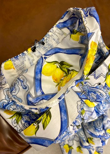 Sarı Desenli Straplez Uzun Elbise - Görsel 3