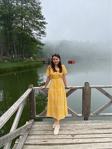 m Beden sarı Renk Pamuk viskon sırt detaylı elbise