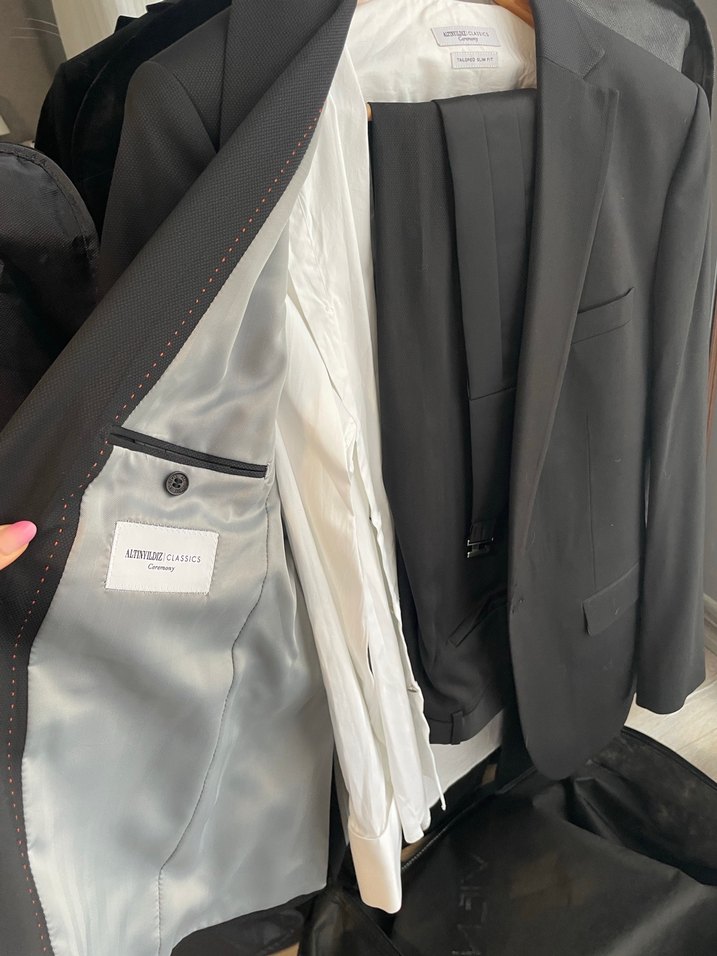 Siyah Erkek Ofis Takım Elbise, Düğmeli, Normal Boy - Görsel 2