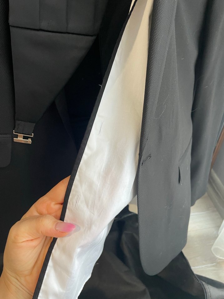 Siyah Erkek Ofis Takım Elbise, Düğmeli, Normal Boy - Görsel 4