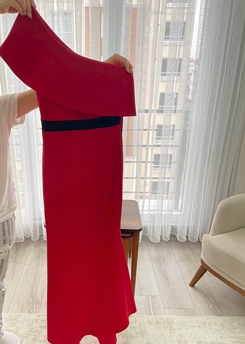 Kırmızı Drapeli Uzun Abiye Elbise - Görsel 3