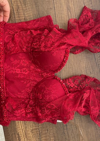 Kırmızı Uzun Kollu Bohem Nişan Elbisesi - Görsel 5