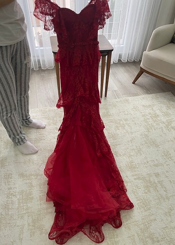 Kırmızı Uzun Kollu Bohem Nişan Elbisesi - Görsel 4