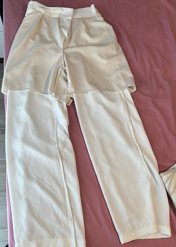 Beyaz Keten Rahat Kesim Kadın Pantolon - Görsel 5