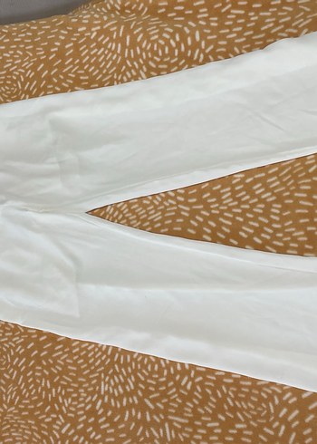 Beyaz Keten Rahat Kesim Kadın Pantolon - Görsel 4