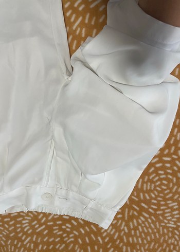 Beyaz Keten Rahat Kesim Kadın Pantolon - Görsel 2