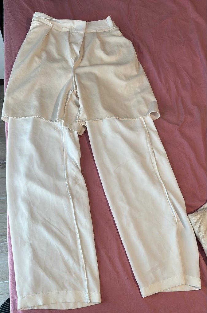 Beyaz Keten Rahat Kesim Kadın Pantolon - Görsel 5
