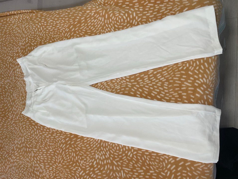 Beyaz Keten Rahat Kesim Kadın Pantolon - Görsel 4