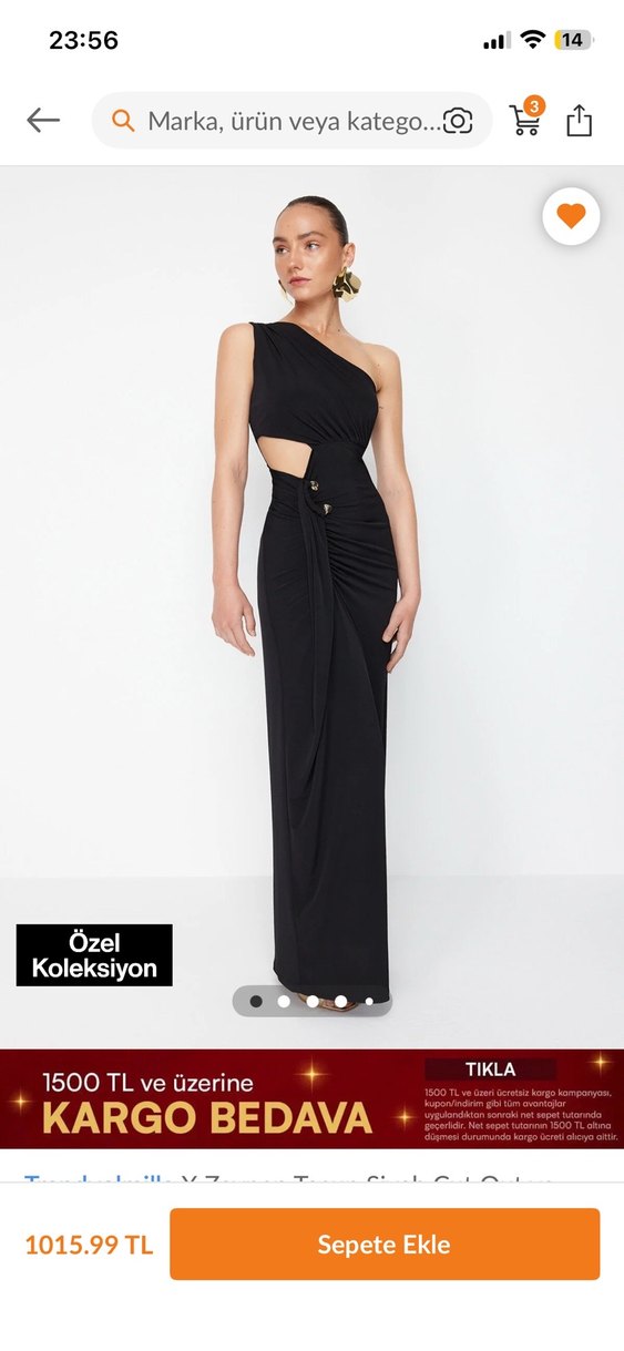 Siyah Drapeli Uzun V Yaka Elbise - Görsel 2