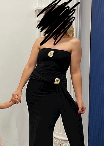 Siyah Straplez Uzun Drapeli Kadın Elbise - Görsel 4