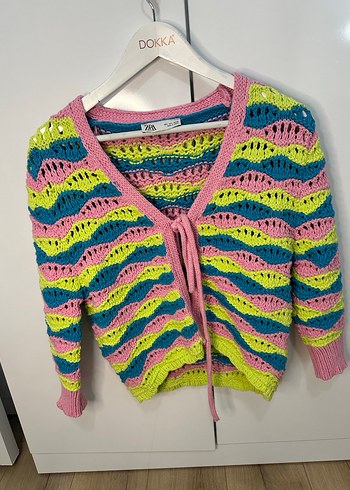 Zara Renkli Bağcıklı Örgü Mini Hırka