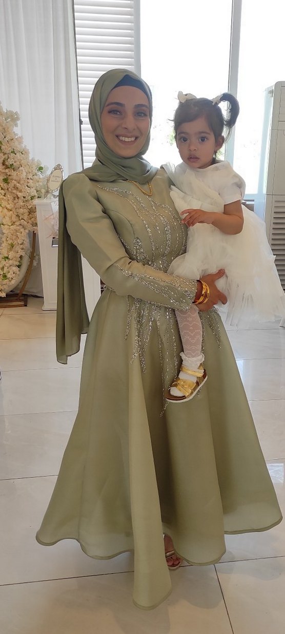 Mint Yeşili Nakışlı Uzun Kollu Abiye Elbise - Görsel 5