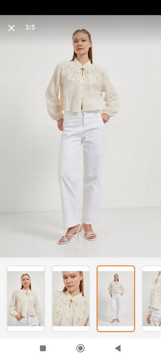 Ekru Nakışlı Keten Gömlek - Görsel 2