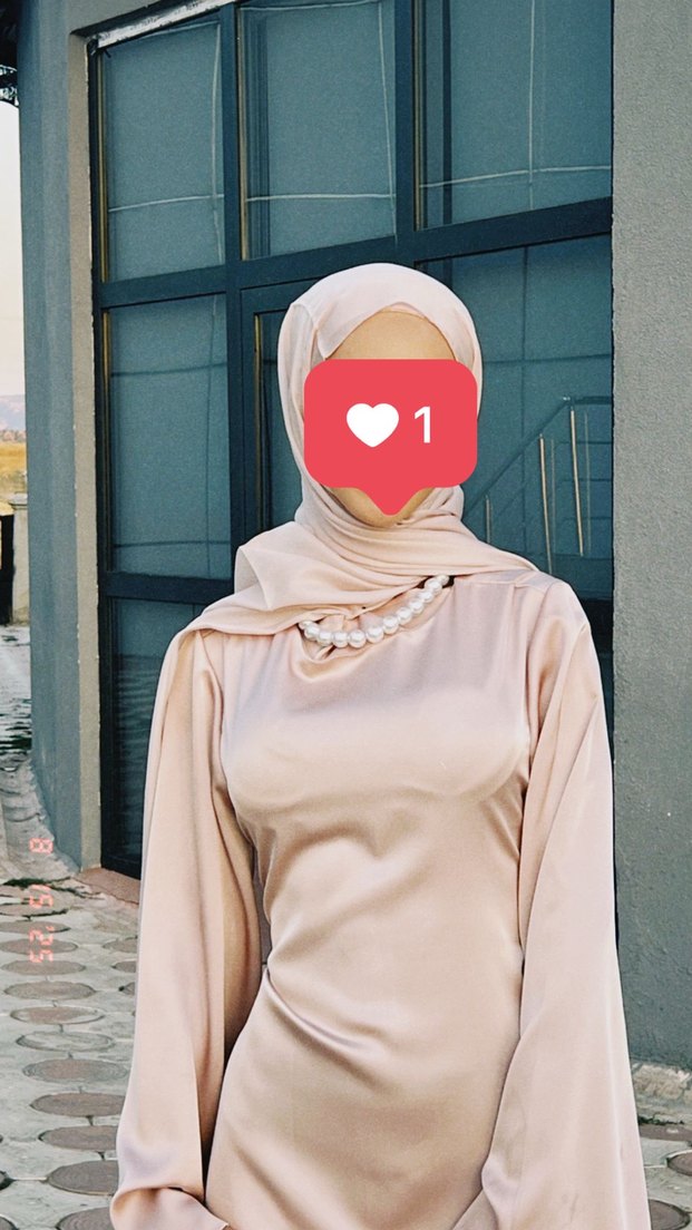 Pudra renk elbise - Görsel 3