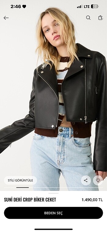 Stradivarius deri crop ceket