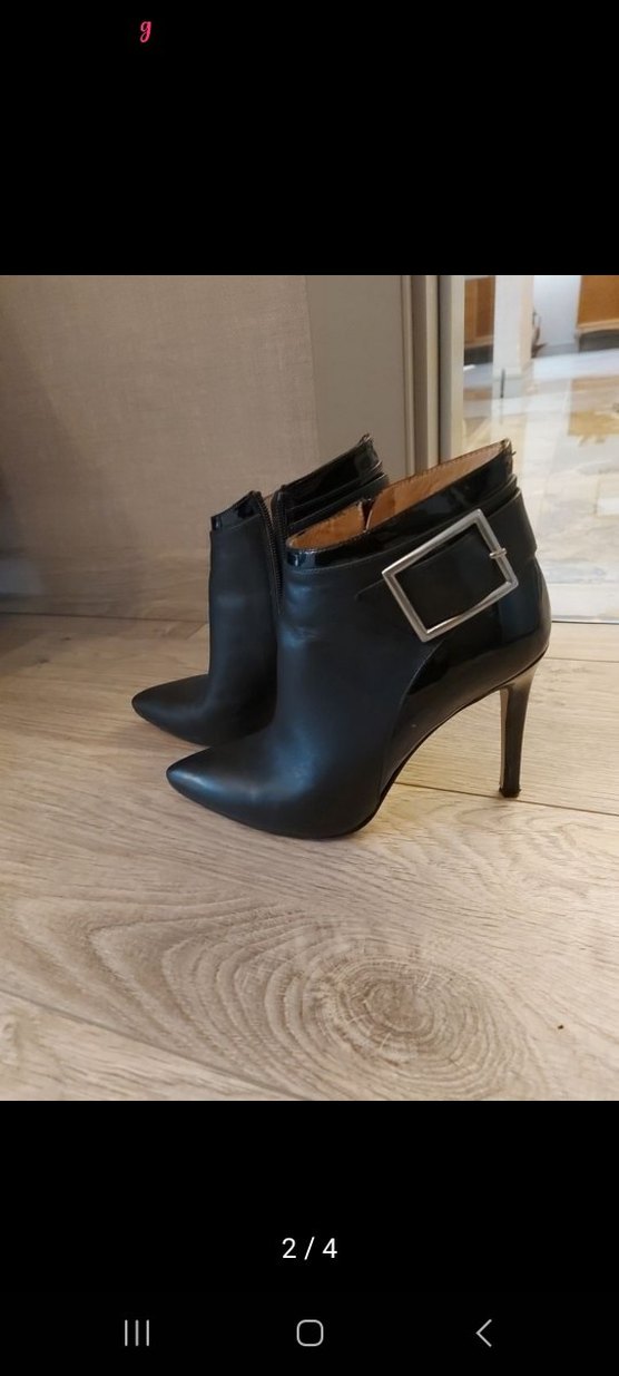 Siyah Deri Tokalı Stiletto Topuklu Kadın Bot - Görsel 2