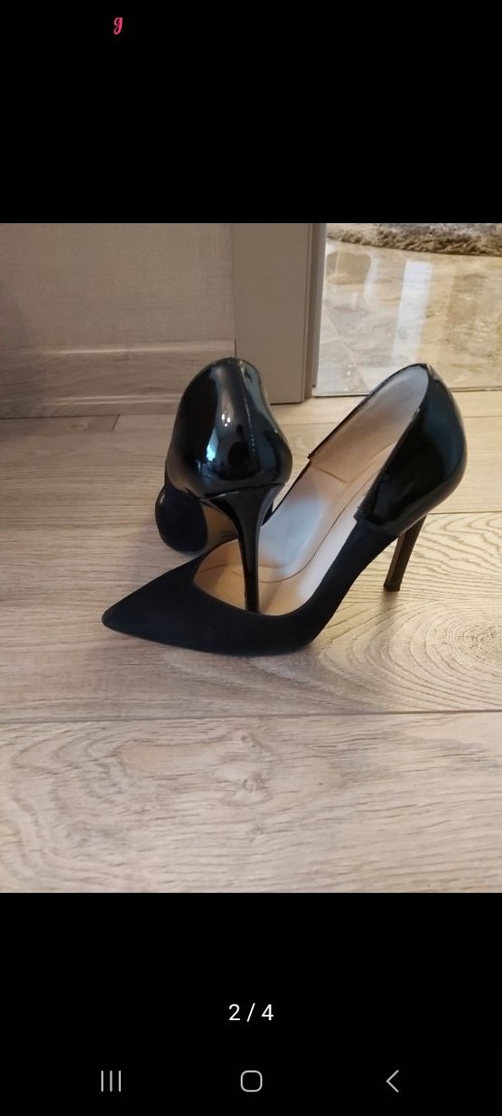 Siyah Süet Rugan Stiletto Kadın Topuklu Ayakkabı - Görsel 3